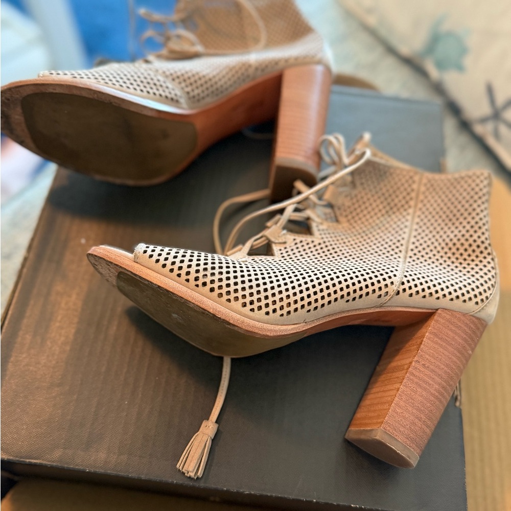 Frye Taupe Perforated Lace-Up Heeled Boots
